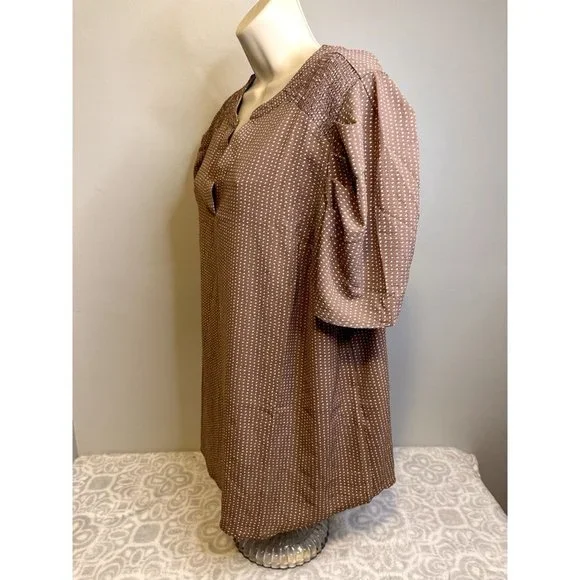 $78 NWT Adrianna Papell Plus Size 1x Brown Cream Polka Dot Short Sleeve Blouse - Picture 3 of 14